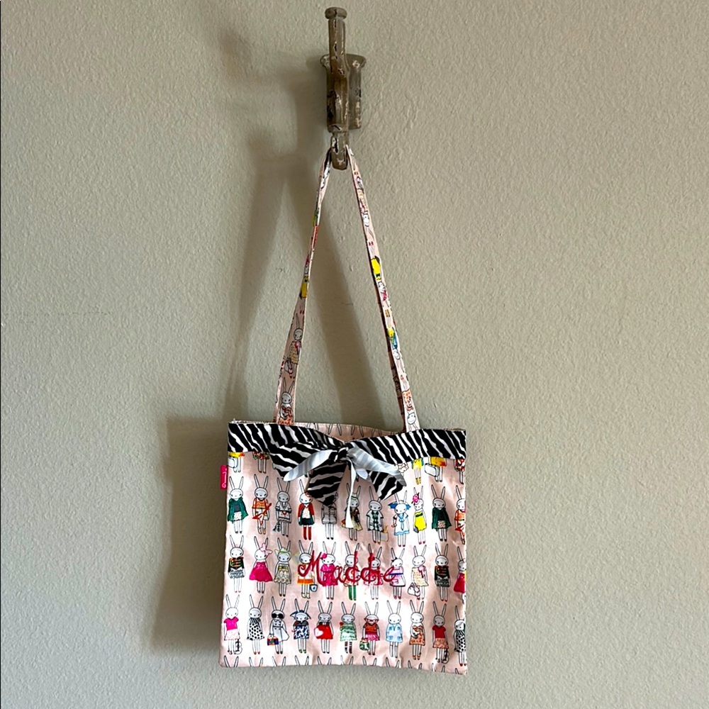 Initials Inc. Vinyl Colorful Dress-up Bunny Tote w/Maddie Embroidery Light Pink